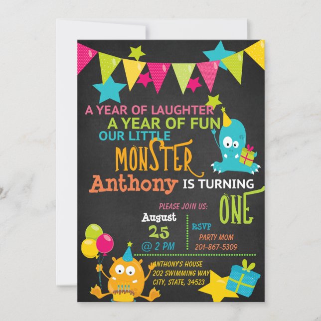 Petit Monstre Un Anniversaire Invitation (Devant)