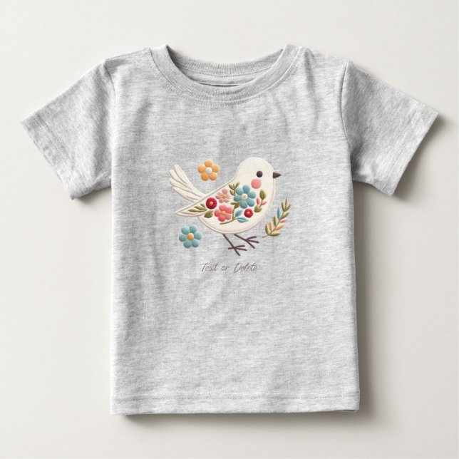 Petit Oiseau Blanc Floral T-Shirt Bébé (Devant)