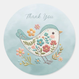 Petit Oiseau Bleu Fleurs Roses Sticker