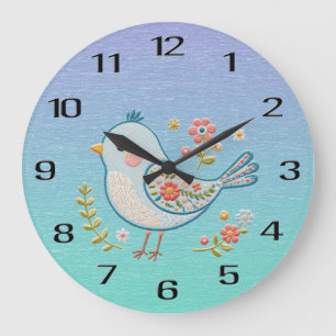Petit Oiseau Bleu Floral Horloge murale