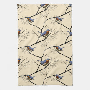 Petit oiseau bleu, serviette de cuisine modelée