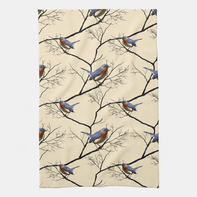 Petit oiseau bleu, serviette de cuisine modelée (Vertical)