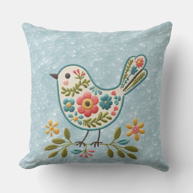 Petit Oiseau Floral Feuilles vert Jeu Oreiller (Recto)