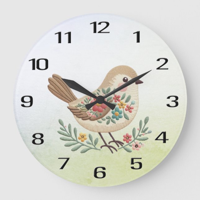 Petit Oiseau Floral Or Horloge murale (Recto)