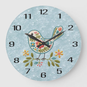 Petit Oiseau Floral Vert Feuille Horloge murale