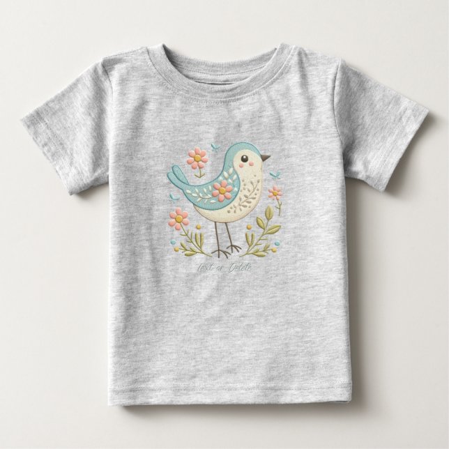 Petit Oiseau Floral Vert T-Shirt Bébé (Devant)