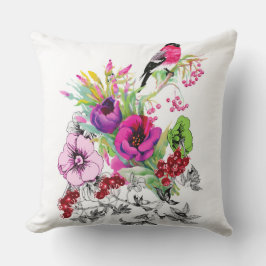 Petit oiseau parmi les fleurs Coussin Arrière - pl