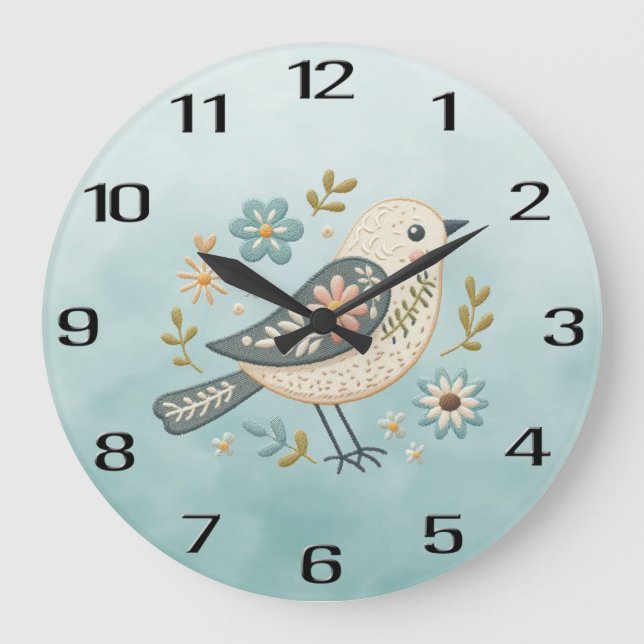 Petit Oiseau Vert Floral Horloge murale (Recto)