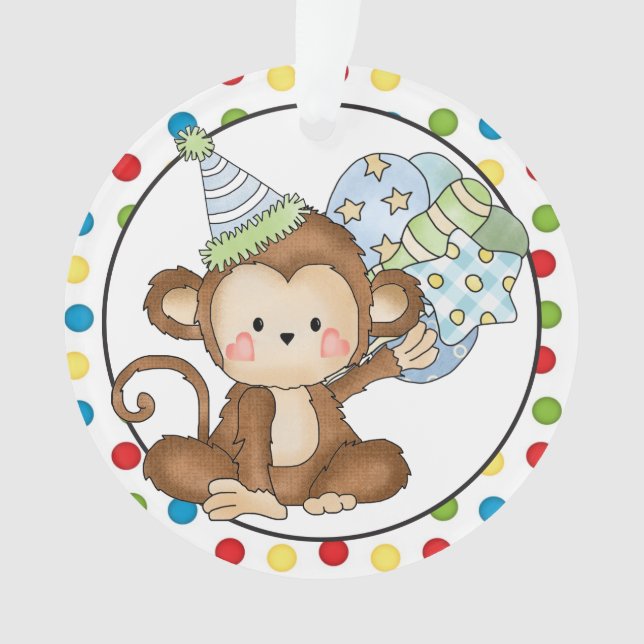 Petit ornement de joyeux anniversaire de singe (devant)