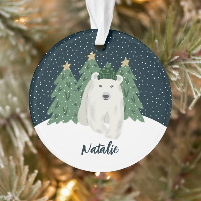Petit Ours polaire mignon | Nom Ornement de Noël (Arbre)