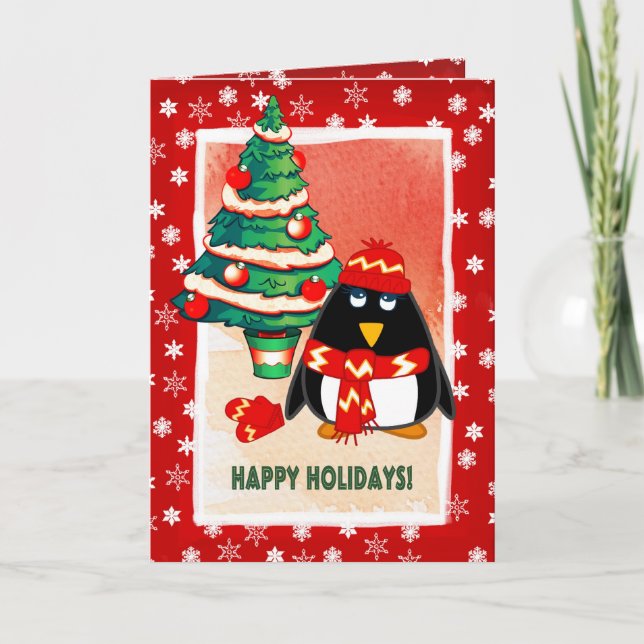 Petit pingouin. Carte de Noël personnalisable (Devant)