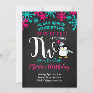 Petit pingouin tourne deux Anniversaire Invitation