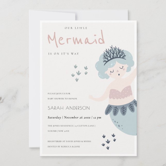 PETIT PINK BLEU MERMAID BABY SHOWER INVITATION (Devant)