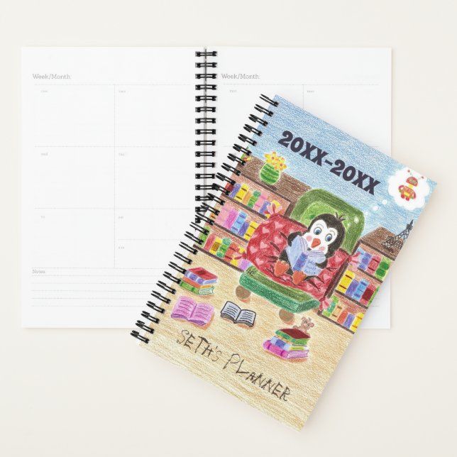 Petit planificateur scolaire pour enfants avec man (Devant avec enveloppe)