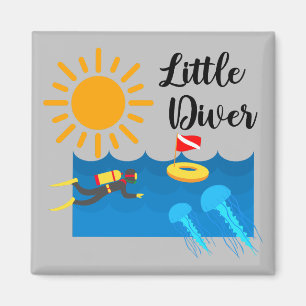 Petit Plongeur avec Poisson Jelly - Magnet Carré