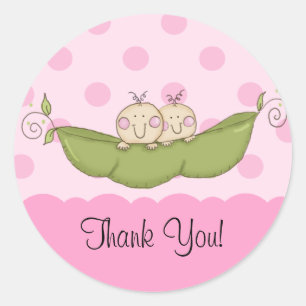 Petit Pois Doux Twins Baby shower Sticker rose
