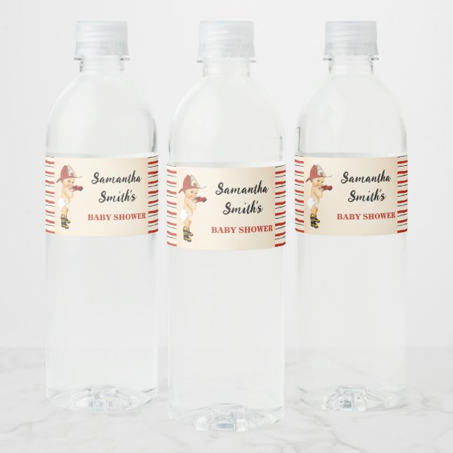 Petit pompier Baby shower Étiquette bouteille d'ea (Bouteilles)