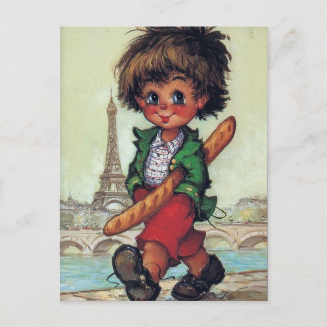 Petit Poulbot avec baguette à Paris Postkarte (Vorderseite)