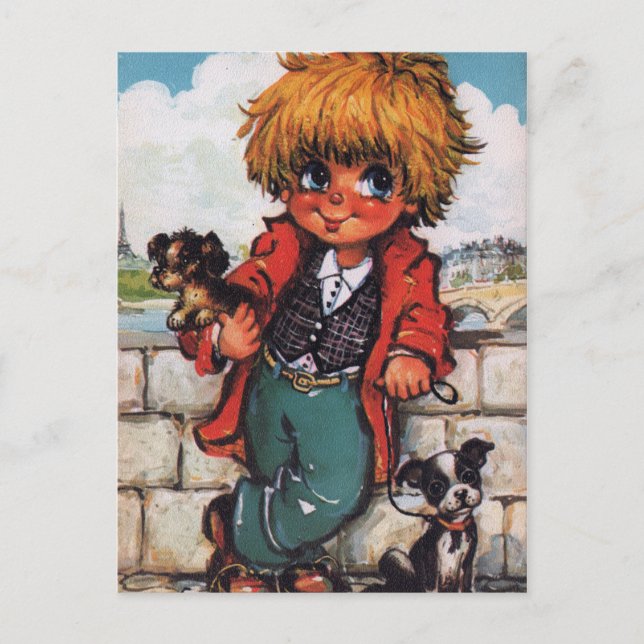 Petit Poulbot avec petiens chiens Postkarte (Vorderseite)