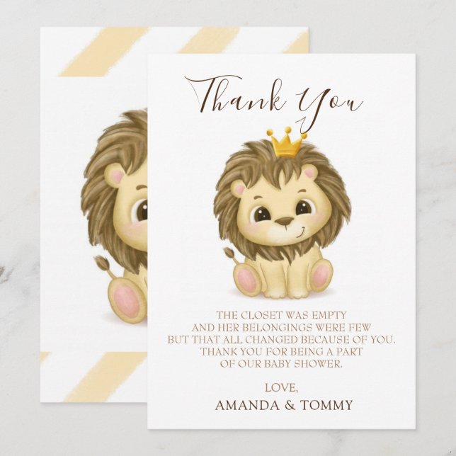 Petit Prince Lion Boy Baby shower Merci (Devant / Derrière)