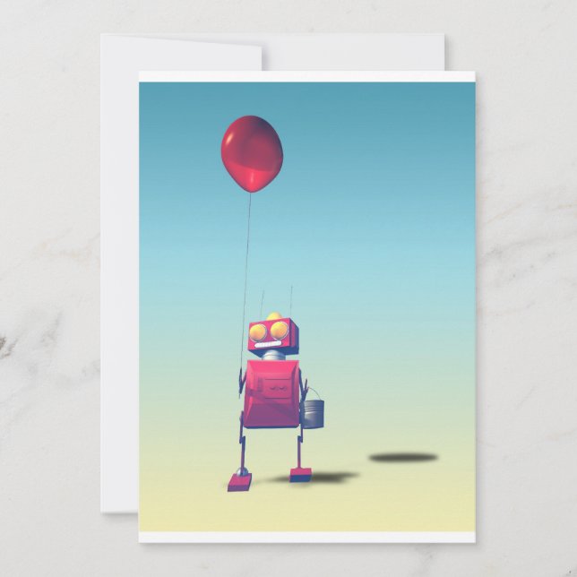 Petit Robot rouge d'anniversaire 3 Invitation (Devant)