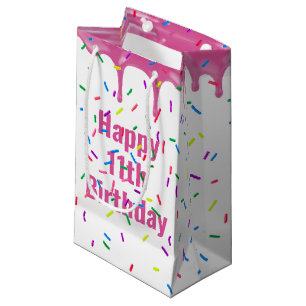 Petit Sac Cadeau 11e Anniversaire Saupoudré Sur Glacé Rose