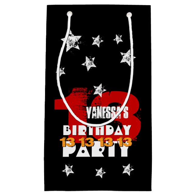 Petit Sac Cadeau 13e anniversaire Black Red White Stars K02Z (Devant)