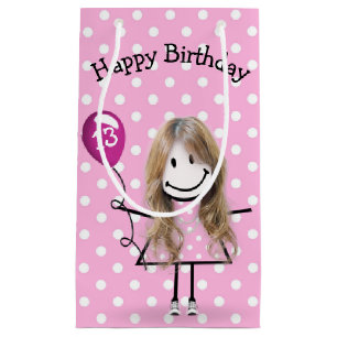 Petit Sac Cadeau 13e Anniversaire fille à bâton rose
