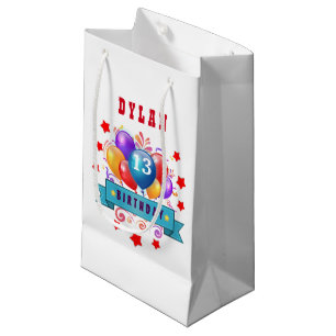Petit Sac Cadeau 13ème Ballons d'anniversaire et étoiles de fête