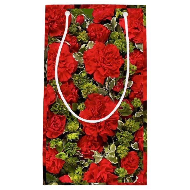 Petit Sac Cadeau 17e anniversaire du Mariage, oeillets rouges (Devant)
