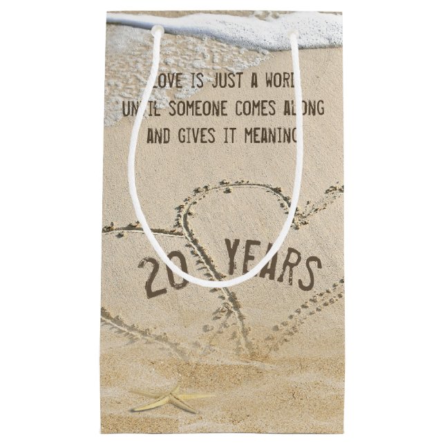 Petit Sac Cadeau 20e anniversaire de plage Coeurs et Starfish (Devant)