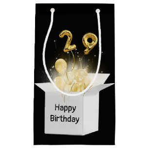 Petit Sac Cadeau 29e Ballons d'anniversaire en or en boîte blanche
