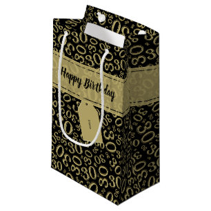 Petit Sac Cadeau 30ème or heureux d'anniversaire et motif noir de