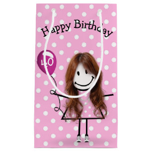 Petit Sac Cadeau 40e Anniversaire fille à bâton rose