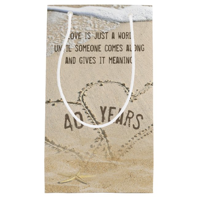 Petit Sac Cadeau 40e Anniversaire Plage Coeurs et Starfish (Devant)