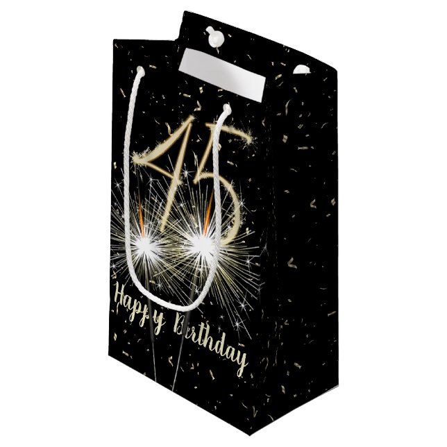 Petit Sac Cadeau 45e anniversaire Sparkler sur noir (Devant Angle)