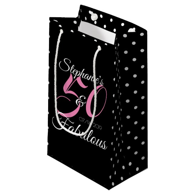 Petit Sac Cadeau 50 et Fabulous Pink Personnalisé fête d'anniversai (Devant Angle)