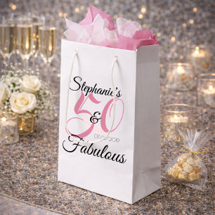 Petit Sac Cadeau 50 et Fabulous Pink Personnalisé fête d'anniversai