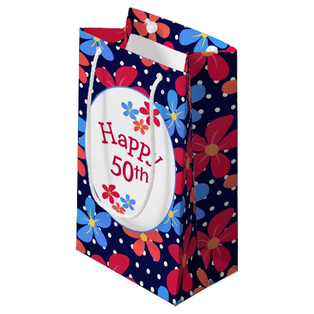 Petit Sac Cadeau 50e anniversaire Daisies en Pois (Devant Angle)
