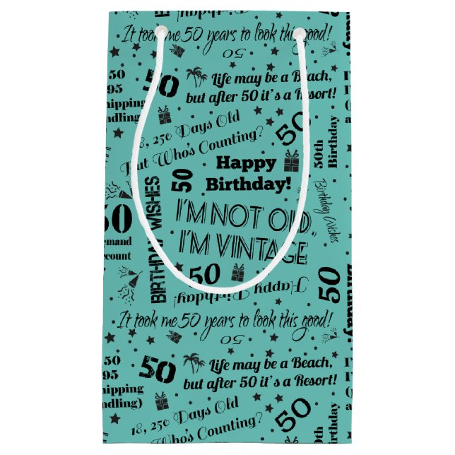 Petit Sac Cadeau 50e anniversaire Drôle des paroles (Devant)