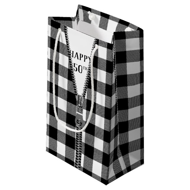 Petit Sac Cadeau 50e anniversaire Zipper sur Buffalo Plaid (Devant Angle)
