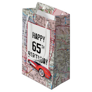 Petit Sac Cadeau 65e anniversaire Corvette rétro sur la carte
