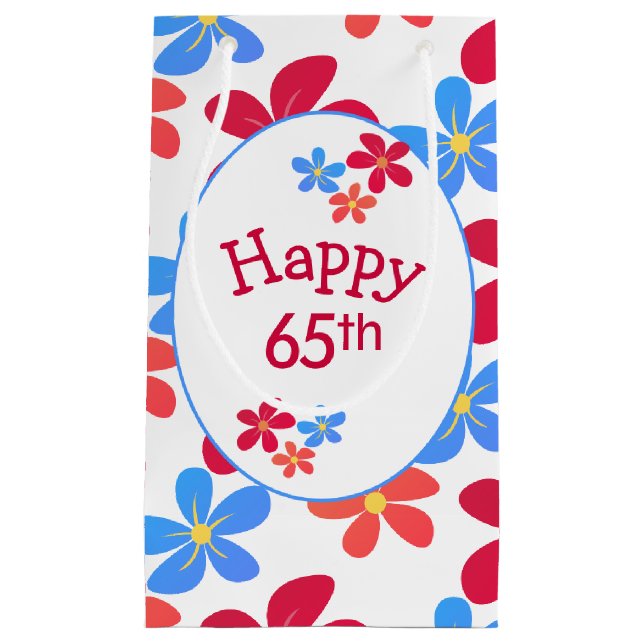 Petit Sac Cadeau 65e Anniversaire En Blanc (Devant)