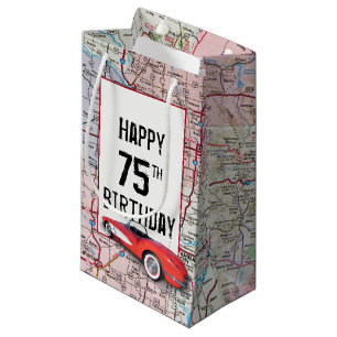 Petit Sac Cadeau 75e anniversaire Corvette rétro sur la carte