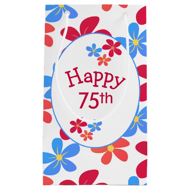 Petit Sac Cadeau 75e Anniversaire En Blanc (Devant)