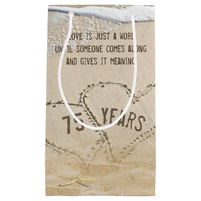 Petit Sac Cadeau 75e anniversaire Plage Coeurs et Starfish (Devant)