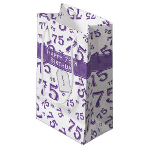 Petit Sac Cadeau 75e Joyeux anniversaire violet/blanc Motif numériq