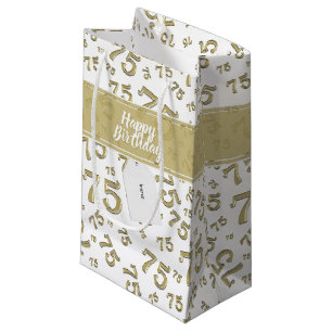 Petit Sac Cadeau 75e Joyeux Motif de numéros Gold/White
