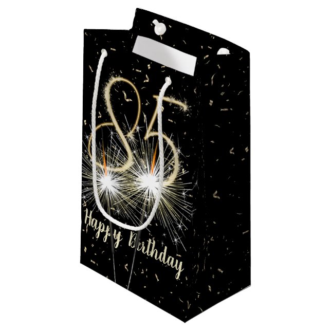 Petit Sac Cadeau 85e anniversaire Sparkler en noir (Devant Angle)