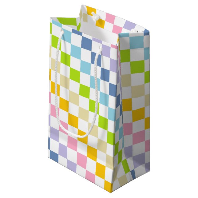 Petit Sac Cadeau à damiers Pastel Rainbow (Devant Angle)